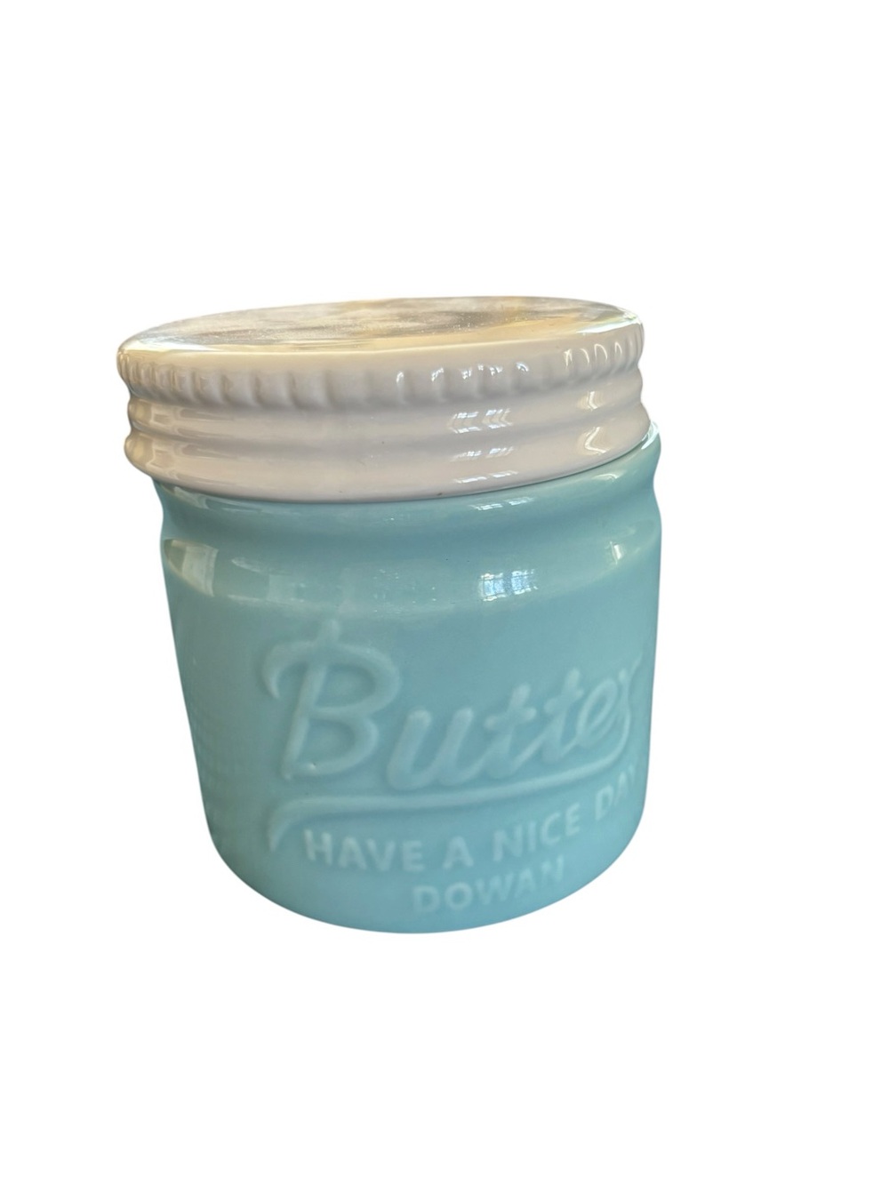 Dowan Ceramic French Butter Crock Keeper W/Lid for Soft Spreadable Butter Blue